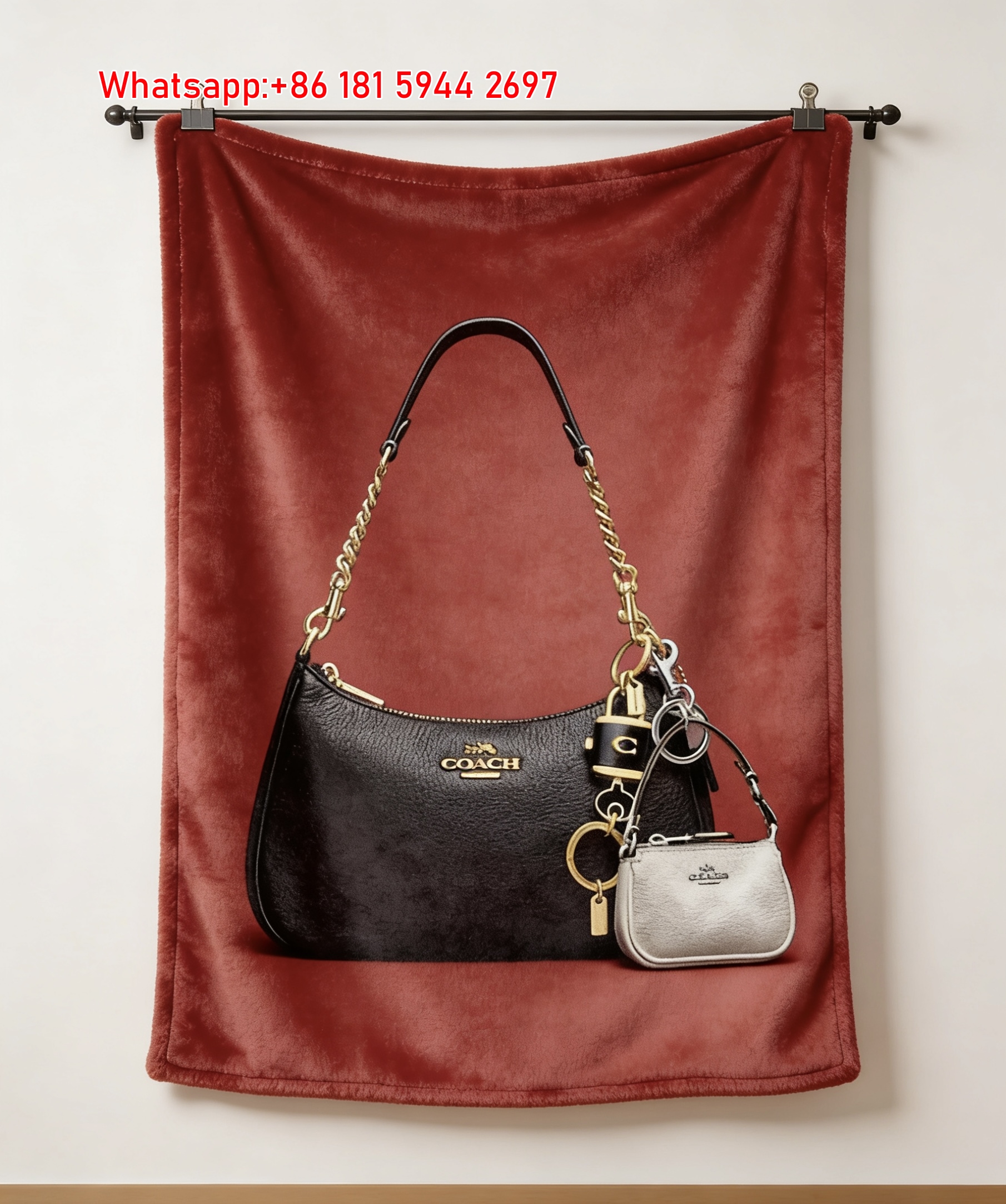 Coach Hobo Bag with Mini Pouch Charm Print Flannel Sofa Throw Blanket C241